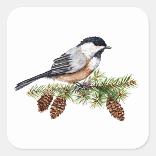 Winter Chickadee Square Sticker