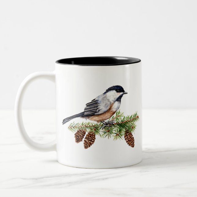 Winter Chickadee Two-Tone Coffee Mug (Left)