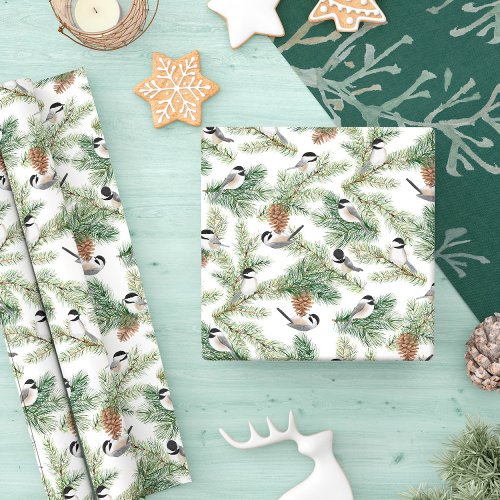 Winter Chickadee Woodland Pattern Wrapping Paper