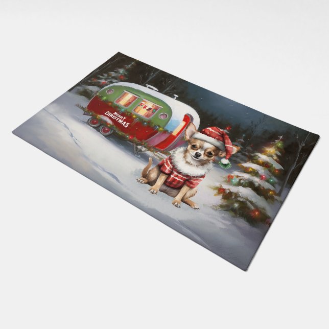 Winter Chihuahua Caravan Christmas Adventure  Doormat (Angled)