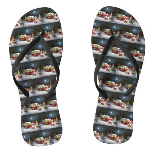 Winter Chihuahua Caravan Christmas Adventure Flip Flops