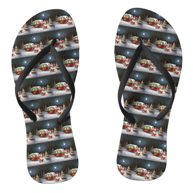 Winter Chihuahua Caravan Christmas Adventure  Flip Flops (Footbed)
