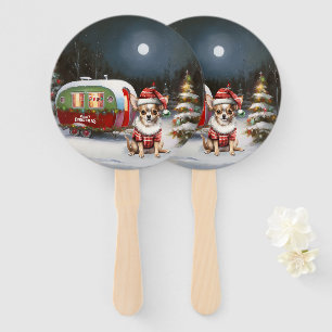 Winter Chihuahua Caravan Christmas Adventure Hand Fan
