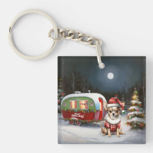 Winter Chihuahua Caravan Christmas Adventure Keychain