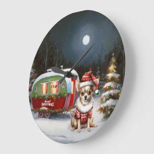 Winter Chihuahua Caravan Christmas Adventure Large Clock