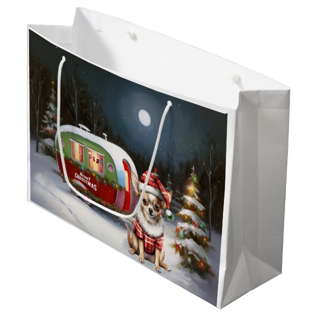 Winter Chihuahua Caravan Christmas Adventure  Large Gift Bag (Front Angled)