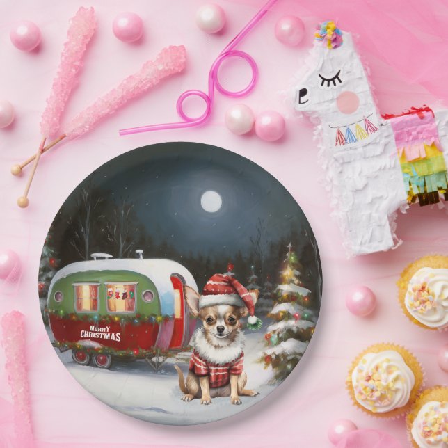 Winter Chihuahua Caravan Christmas Adventure  Paper Plates (Party)
