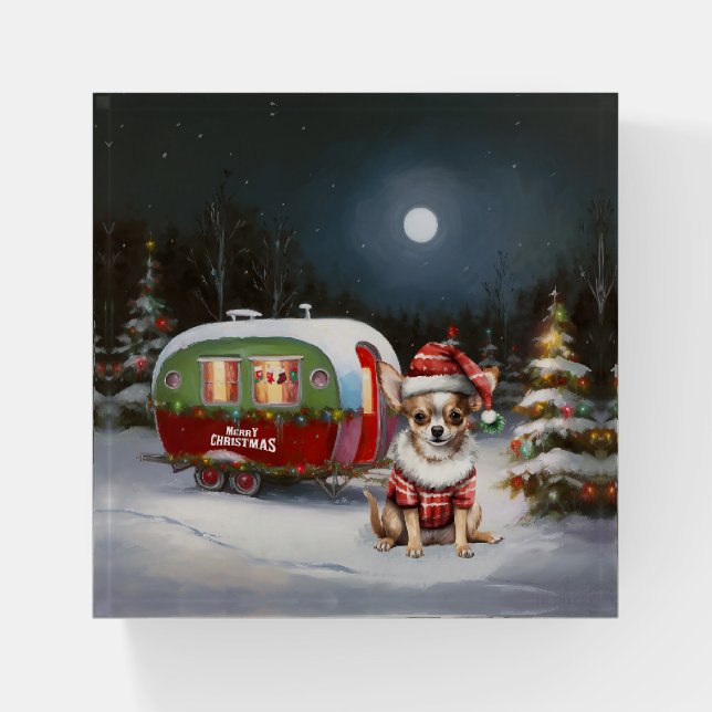 Winter Chihuahua Caravan Christmas Adventure  Paperweight (Front)
