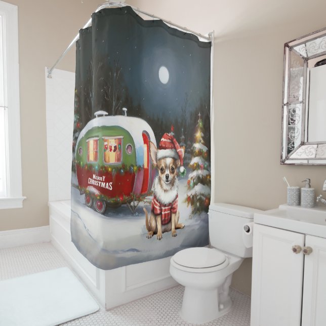 Winter Chihuahua Caravan Christmas Adventure  Shower Curtain (In Situ)