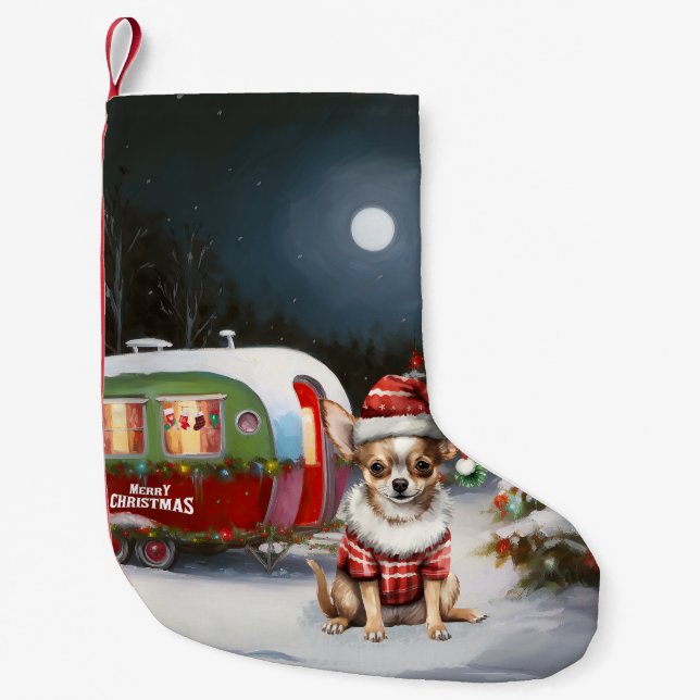 Winter Chihuahua Caravan Christmas Adventure  Small Christmas Stocking (Front)