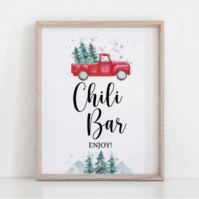 Winter Chili Bar Sign Red Xmas Tree Truck (Chili Bar Sign Winter Red Christmas Tree Truck Theme)