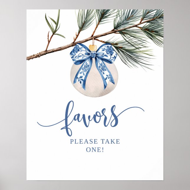 Winter Chinoiserie Bow Favors Party Sign (Front)