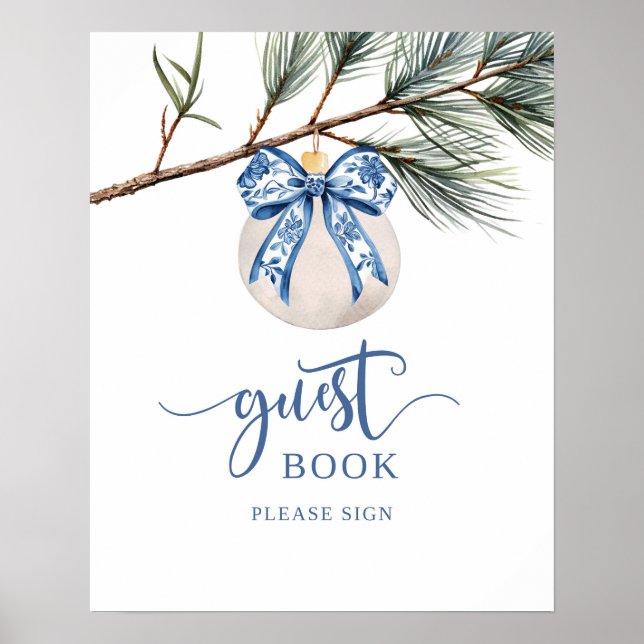 Winter Chinoiserie Bow Guest Book Party Sign (Front)