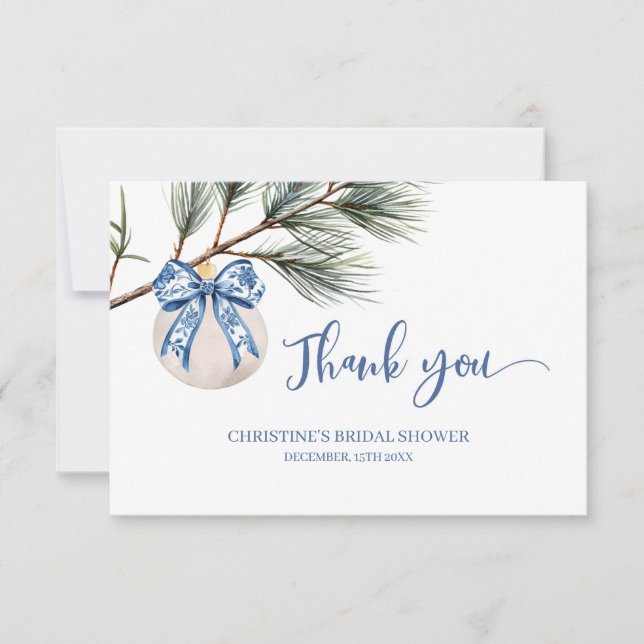 Winter Chinoiserie Bow Thank You Card (Front)