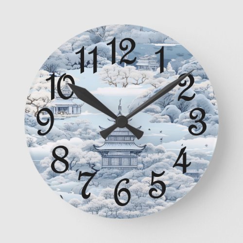 Winter Chinoiserie Pagoda Round Clock