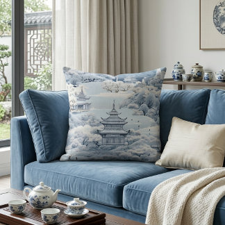 Winter Chinoiserie Pagoda Throw Pillow