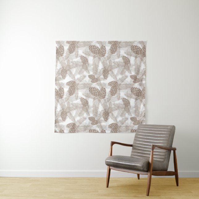 Winter Christmas abstract beige pine cones tree pr Tapestry (In Situ (Horizontal))