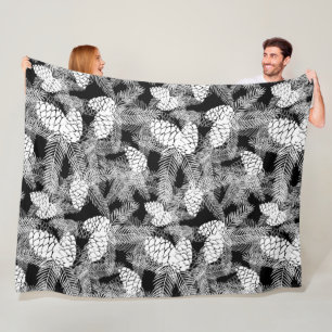 Winter Christmas abstract white pine cones tree pr Fleece Blanket