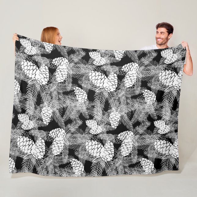 Winter Christmas abstract white pine cones tree pr Fleece Blanket (In Situ)