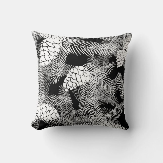 Winter Christmas abstract white pine cones tree pr Throw Pillow (Front)
