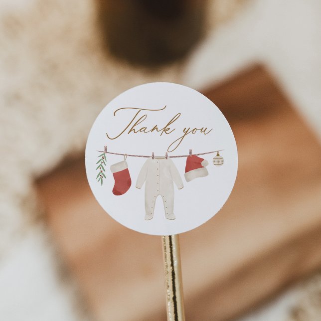Winter Christmas Baby Clothes Baby Shower Classic Round Sticker (Creator Uploaded)
