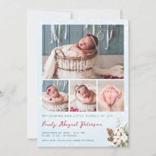 Winter Christmas Baby Girl Newborn Photo Birth Announcement