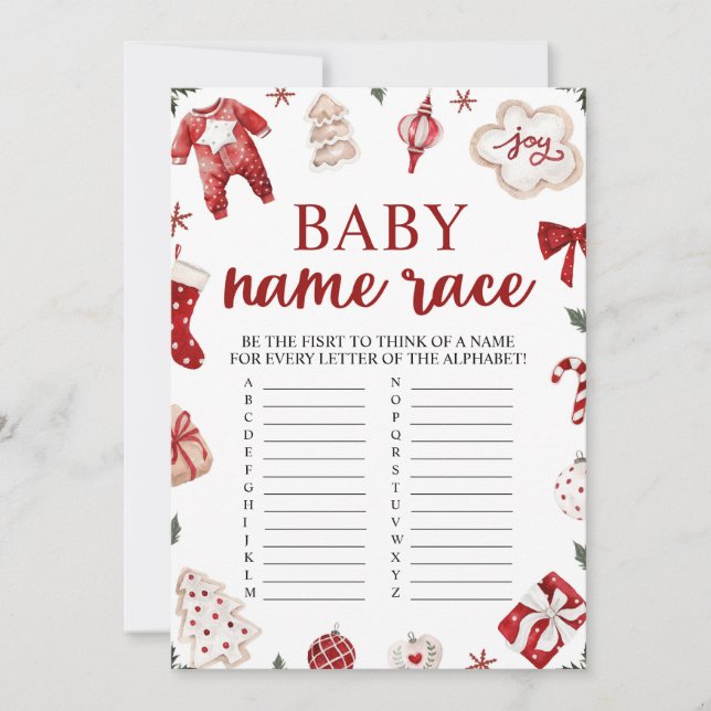 Winter Christmas Baby Name Race Baby Shower Game Invitation (Front)