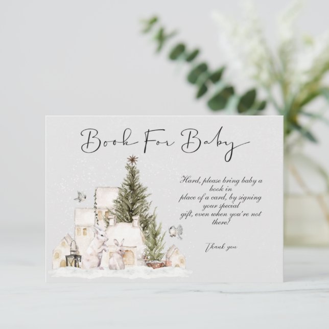 Winter Christmas Baby Shower Books For Baby Card (Standing Front)