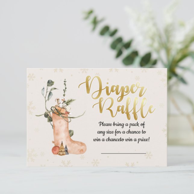 Winter Christmas Baby Shower Diaper Raffle Card (Standing Front)