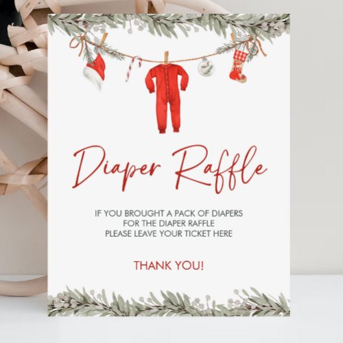 Winter Christmas Baby Shower Diaper Raffle Sign