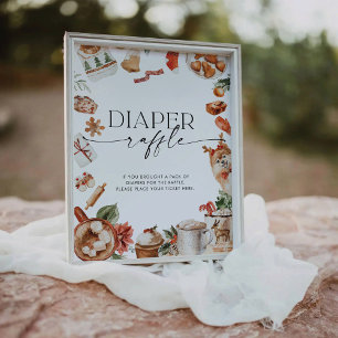 Winter Christmas Baby Shower Diapers Raffle Sign