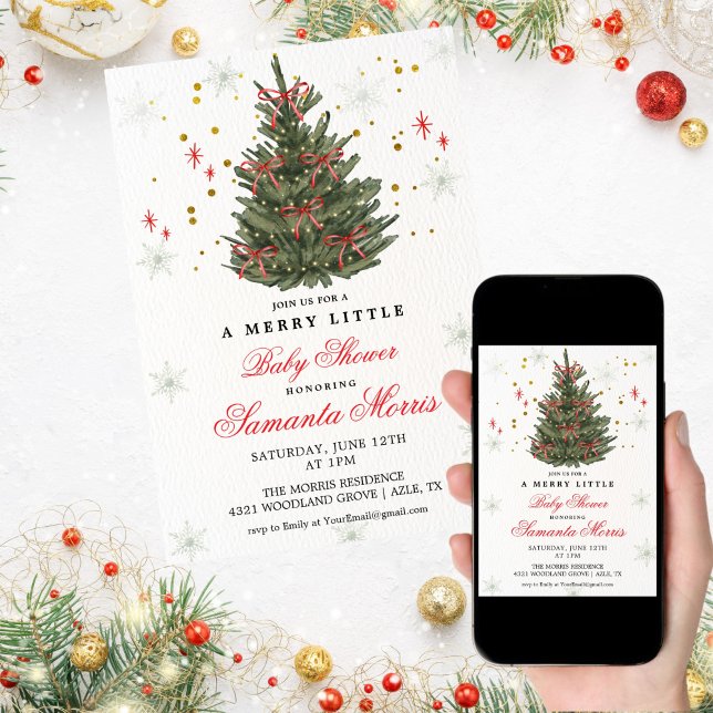 Winter Christmas Baby Shower Invitation | Red Bow  (Creator Uploaded)