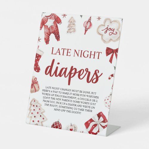 Winter Christmas Baby Shower Late Night Diapers Pedestal Sign