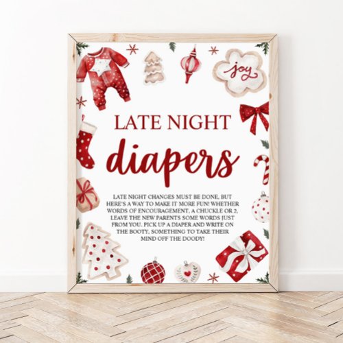 Winter Christmas Baby Shower Late Night Diapers Poster