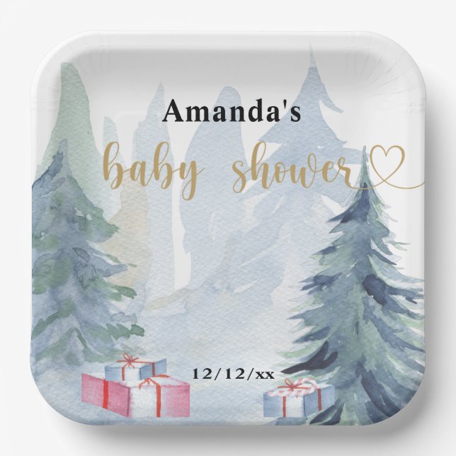Winter christmas - Baby shower Paper Plates (Front)