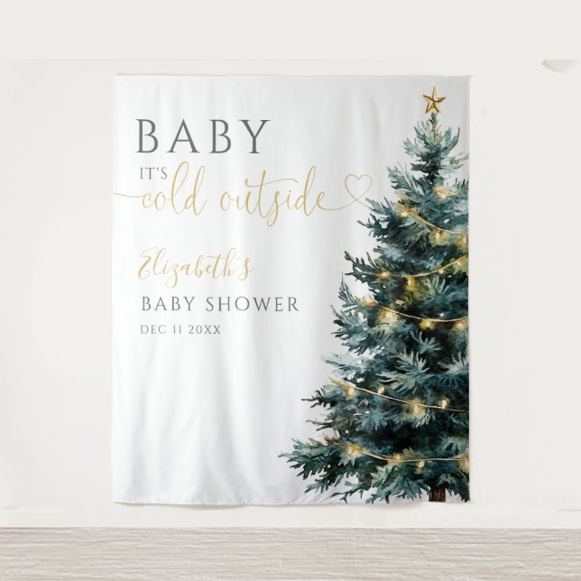 Winter Christmas Baby Shower Photo Backdrop (Front)
