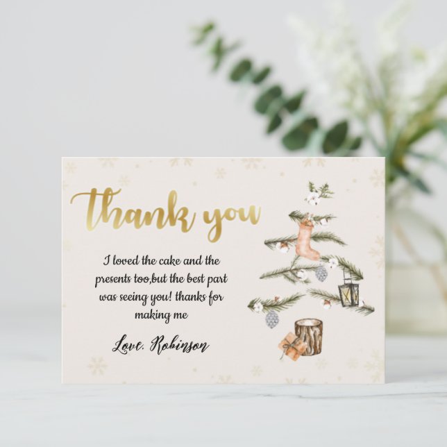 Winter Christmas Baby Shower Thank You Card (Standing Front)