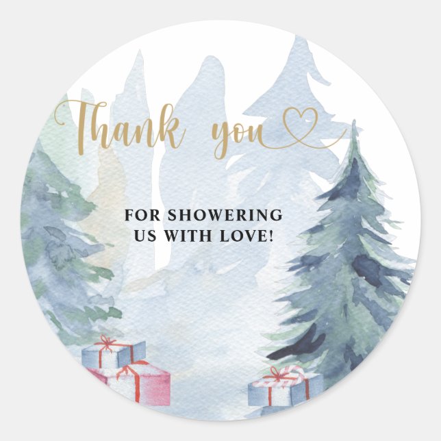 Winter christmas baby shower thank you  classic round sticker (Front)