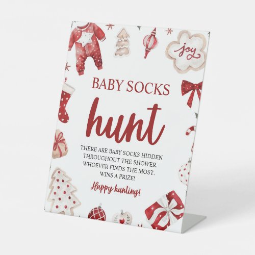 Winter Christmas Baby Sock Hunt Baby Shower Game Pedestal Sign