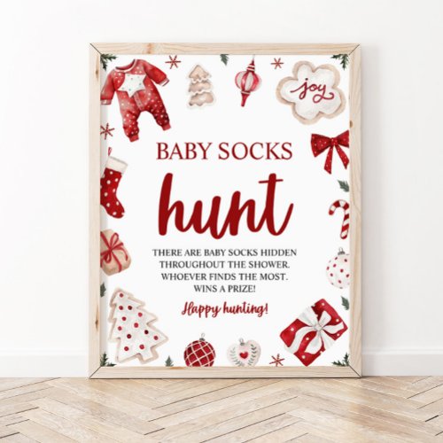 Winter Christmas Baby Sock Hunt Baby Shower Game Poster