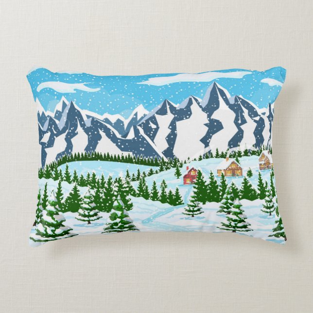 Winter christmas background. Pine tree wood and sn Accent Pillow (Front)