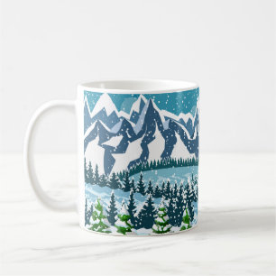 Winter christmas background. Pine tree wood and sn Coffee Mug