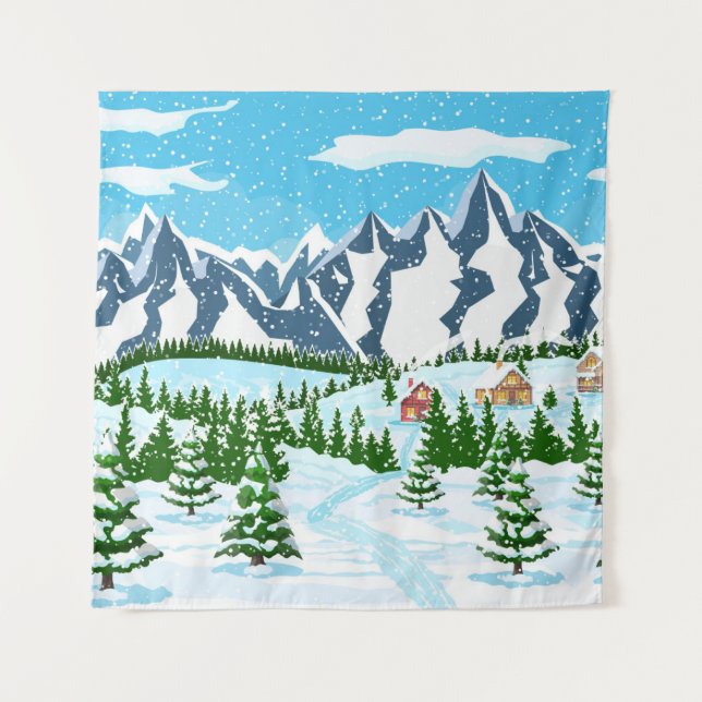 Winter christmas background. Pine tree wood and sn Tapestry (Front)