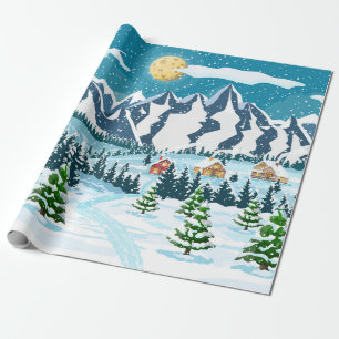 Winter christmas background. Pine tree wood and sn Wrapping Paper