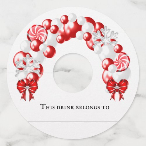 Winter Christmas Balloon Arch Party  Wine Glass Tag