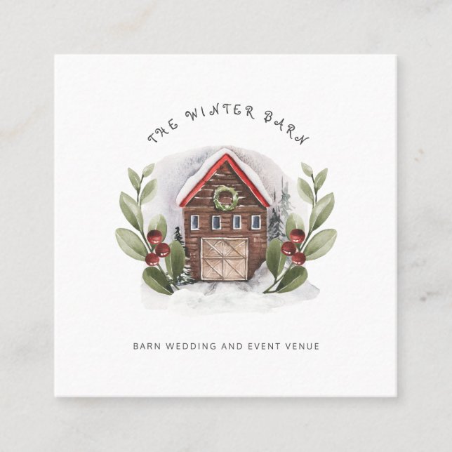 Winter Christmas Barn Wedding Event Venue Square Business Card (Front)