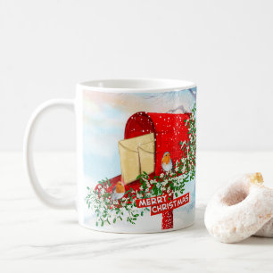 Winter Christmas Birds And A Red Post Box Coffee Mug