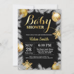 Winter Christmas Black and Gold Baby Shower Invitation<br><div class="desc">Winter Christmas Black and Gold Baby Shower Invitation. White Snowflake. Boy or Girl Baby Shower Invitation. Gold Christmas Ornament. Winter Holiday Baby Shower Invite. Chalkboard Background. Black and White. For further customization,  please click the "Customize it" button and use our design tool to modify this template.</div>