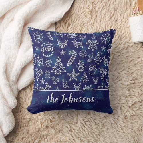 Winter Christmas Blue Constellations  Family Name Throw Pillow