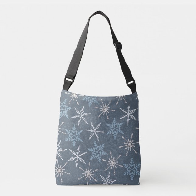 Winter Christmas Blue Snowflakes Pattern Crossbody Bag (Front)